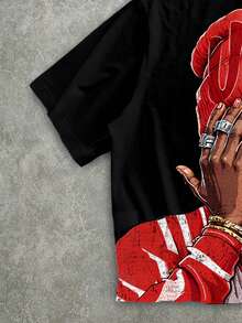 Manfinity EMRG Men's Loose Fit Allover Print Cropped T-Shirt, Streetwear Style Hip Hop T-Shirt Rapper Graphic Tees - Red - View 4