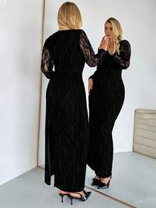 Auralis New Plus-Size Ladies' And Party, Date And Evening Dress, Sexy S-Shaped Lace Long-Sleeved, Cup, Fishbone, Square Neck Tight, Bodycon Black Extra-Long Dress, Sexy And Elegant Ladies' Dress,Wedding Guest Dress Women Dresses For Women Elegant Elegant Dresses For Women Birthday Dress Dresses For Women Dresses For Women Party Lace Dress Dresses Spring - Black - View 2
