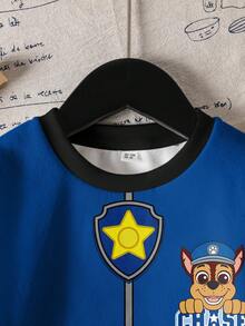 SHEIN | PAW Patrol 小男孩休闲日常通勤卡通狗徽章印花落肩宽松套头衫，秋季/春季 - 白色 - 查看 4