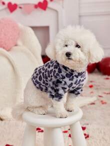 PETSIN 1件宠物豹纹连帽卫衣，保暖时尚，适合狗狗，秋冬季穿着 - 彩色 - 查看 5