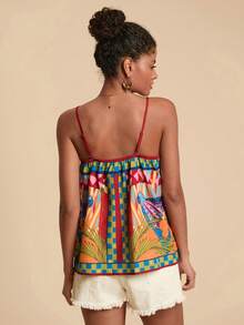 Travachic 女士度假印花宽松吊带背心，热带风情上衣，度假沙滩装上衣，时尚沙滩上衣，休闲度假，夏季假期，春假，派对，海滩，春季，情人节，墨西哥风情上衣，波西米亚风女式上衣 - 彩色 - 查看 2