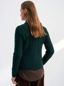 Airaco Pony Knitted Twist Rope Crew Neck Sweater - Dark Green - View 6