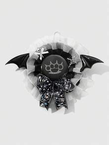 ROMWE Bộ 2 trâm cài áo nam châm phong cách Punk Gothic Y2K đen trắng viền ren, đầu lâu bạc và hoa hồng, thánh giá, cánh quỷ, nơ trang trí, kèm thánh giá hình mạng nhện có thể thay thế, chân gấu chấm bi, ghim cài móng mèo - Thích hợp cho cosplay, anime, trang phục hàng ngày, quà tặng ngày lễ - màu đen - Xem 7