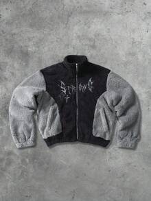 ROMWE MEN Street Life Men's Autumn/Winter Cross Street Fashion Contrast Color Long Sleeve Jacket - Black - View 3