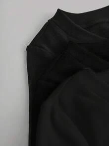 SHEIN EZwear 女款百搭黑色V領長袖修身保暖T恤，休閒百搭，適合秋季日間、夜晚與辦公室穿著 - 黑色 - 查看 7