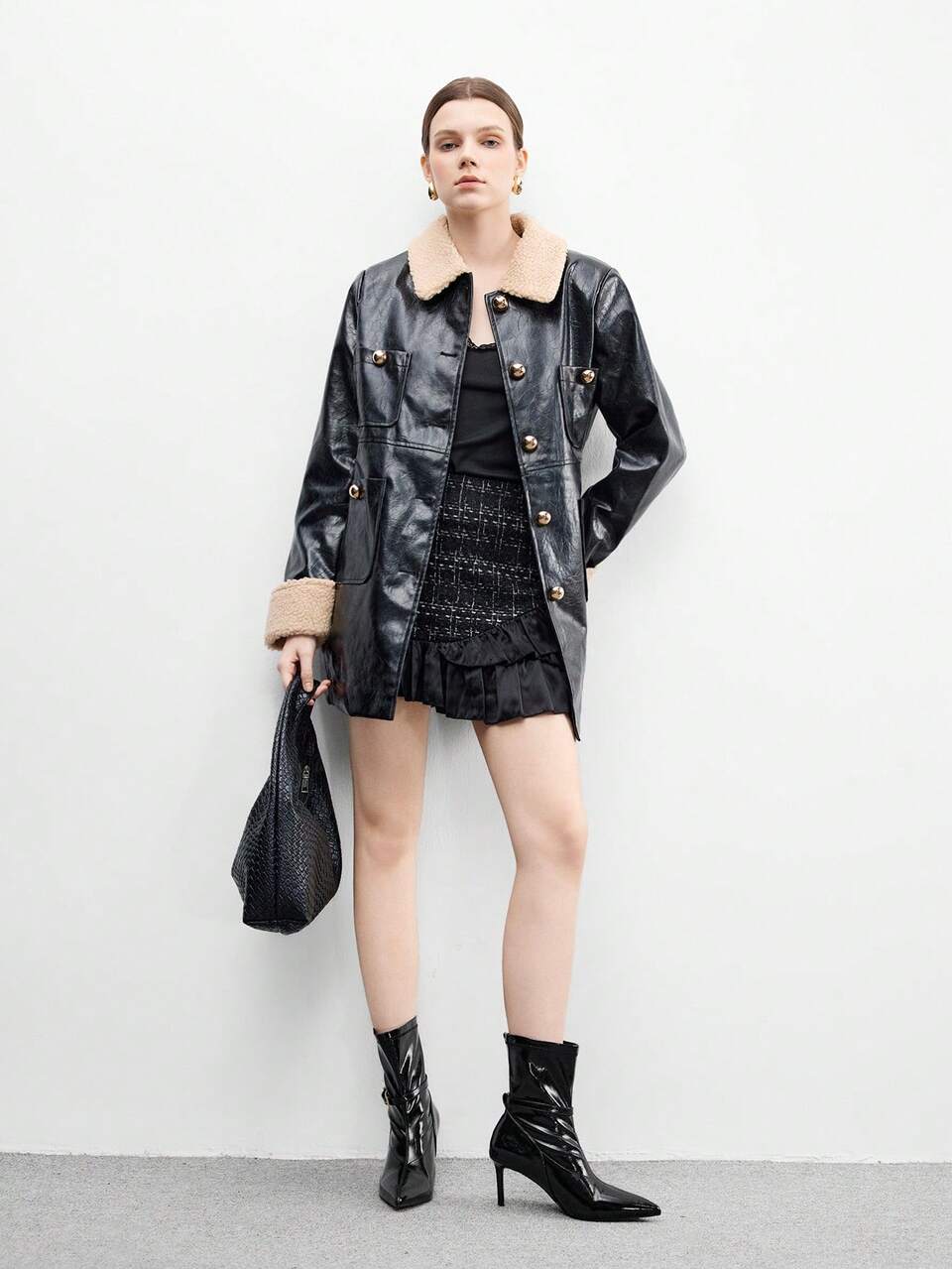 CUCCOO BIZCHIC Minimalist Metal Buckle Stiletto Ankle Boots, Elegant Patchwork High Heel Booties