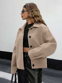 Buttom Detlied Overcoat, Business Wear - Rust Brown - View 1