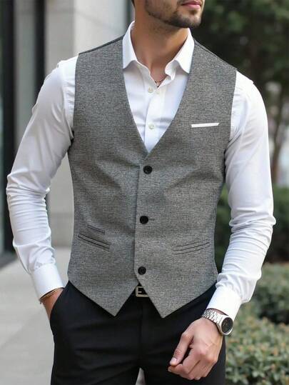 Calvornis Men's Casual/Business Single Breasted Suit Vest, Men's Formal Wear, Men's Vest Casual, Suitable For Daily Commuting Men's Daily Casual Summer Vacation Wear, INS Best Seller, Perfect For Going Out And Daily Wear, With Button Closure, Creating A Fashionable And Versatile Look. It Is A Great Gift For Your Boyfriend Or Husband. Business Casual Wear Men's Suit Vest Daily Casual Wear Men Suit Vest Men Waist Coat Men Sleeveless, Old Money Style