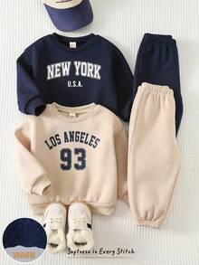 Cozy Pixies 4件套男婴卡通幽灵图案针织柔软圆领长袖卫衣和松紧腰束脚裤套装 - 棕色 - 查看 1