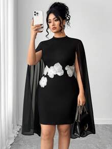 Elenzga Plus Size Women's Black And White Dress,Autumn Elegant Formal Chinese Style Fashionable Casual Dress For Party,Gathering,Resort,Christmas - Black - View 5