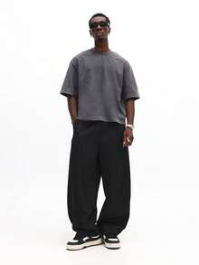 SUMWON 水洗复古印花圆领短袖T恤，背面全幅图案设计，休闲款 - 灰色 - 查看 4