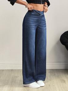 Flexra Women's V-Shaped Cross Design Elastic Waist Pocket Distressed Fashionable Jeans