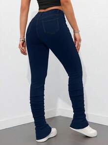 Jeanoix Spring Plus Size Women High Waist Skinny Personalized Fashion Jeans - Dark Wash - View 2