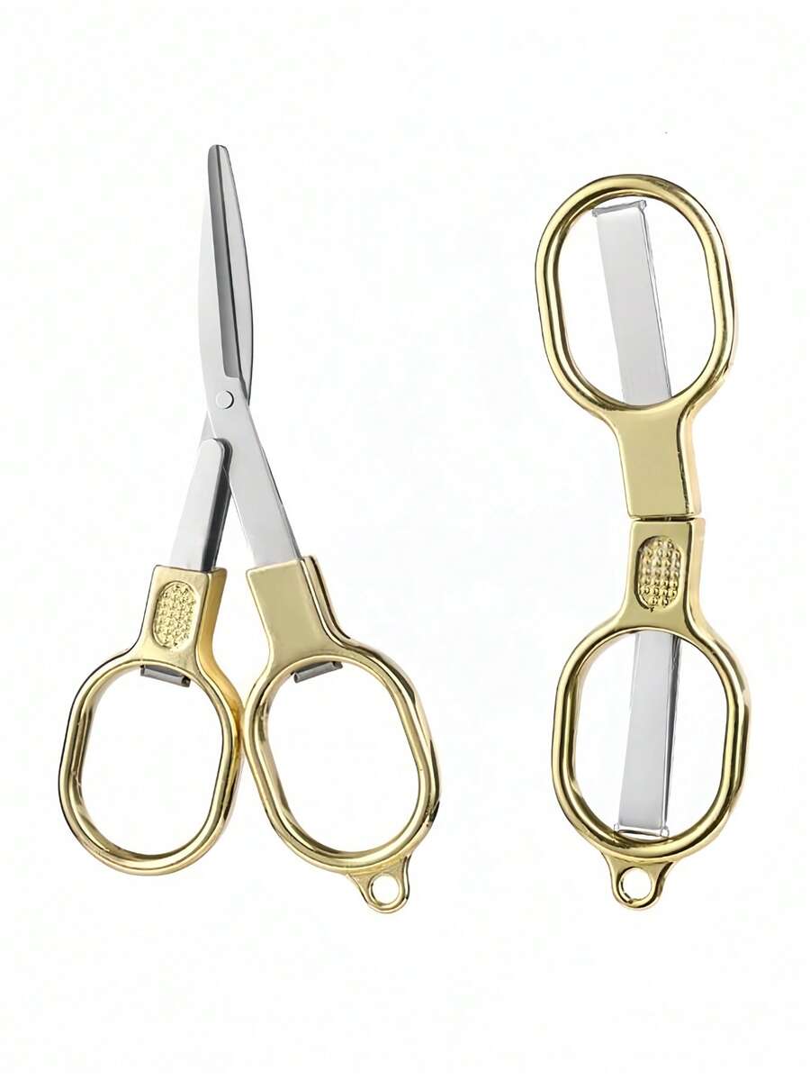 Kéo gấp đôi Retro Gold - Kéo vàng mini cầm tay có thiết kế nhỏ gọn, lý tưởng cho câu cá riêng tư, du lịch, sử dụng tại nhà, nhẹ và dễ mang theo, lưỡi vàng sắc bén để cắt chính xác, dụng cụ tiện ích thiết thực và thẩm mỹ bằng vàng cổ điển. - Vàng - Xem 1