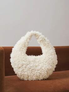 SHECARRY Bolso de hombro de peluche de moda para damas - Beis - Ver 2