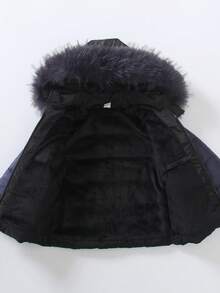 SHEIN Explorewe 2pcs/Set Young Boy Thermal Lined Hooded Padded Coat, Warm Padded Coat With Pockets Young Boy Winter Coattoddler Winter Coat BoyYoung Boys Coat WinterYoung Boys Coatbaby Boy Winter Coat - Blue - View 3