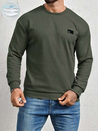 Manfinity Homme Herren Loose Fit Sweatshirt mit Buchstaben-Patch-Detail, Rundhalsausschnitt, Herbst