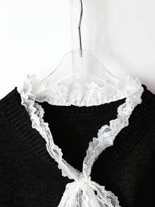Franclia Elegante cárdigan de punto holgado con cordones, inspirado en el estilo de blogger, elegante estilo europeo - Negro - Ver 7