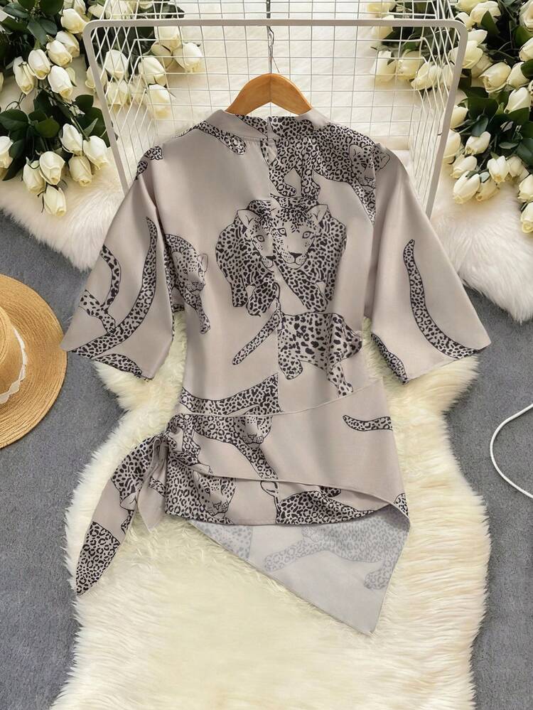 GlowEve Áo cánh rộng cổ chữ V họa tiết da báo thanh lịch dành cho nữ mặc hàng ngày - Nhiều màu - Xem 2