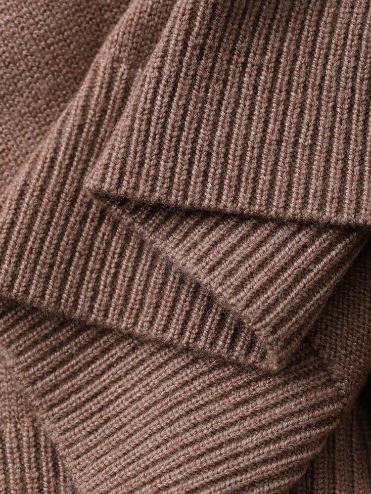 Women's Solid V-Neck Drop Shoulder Long Sleeve Sweater And Knit Midi Skirt 2 Pieces Casual Set, Autumn/Winter