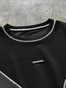 AXEPEAK 男士休闲撞色拼接卫衣，秋冬款，长袖上衣 - 黑色 - 查看 3