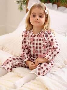 SHEIN Set de 2 piezas Mono con volantes y estampado floral + Mono vestido con decoración de lazo lindo para bebé niña, conjunto combinado - Multicolor - Ver 7