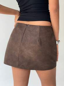Aloruh Falda corta de mujer con diseño de ojales a la moda - Verde - Ver 2