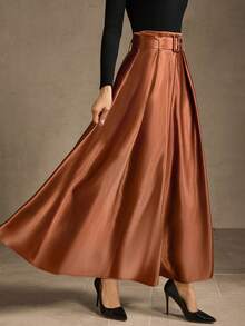 MOTF PREMIUM 高腰束带褶皱裙 - 咖啡棕 - 查看 5