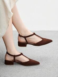 CUCCOO BIZCHIC Women's Pointed Toe Buckle Design Fashion Daily Wear Chunky Heel Pumps