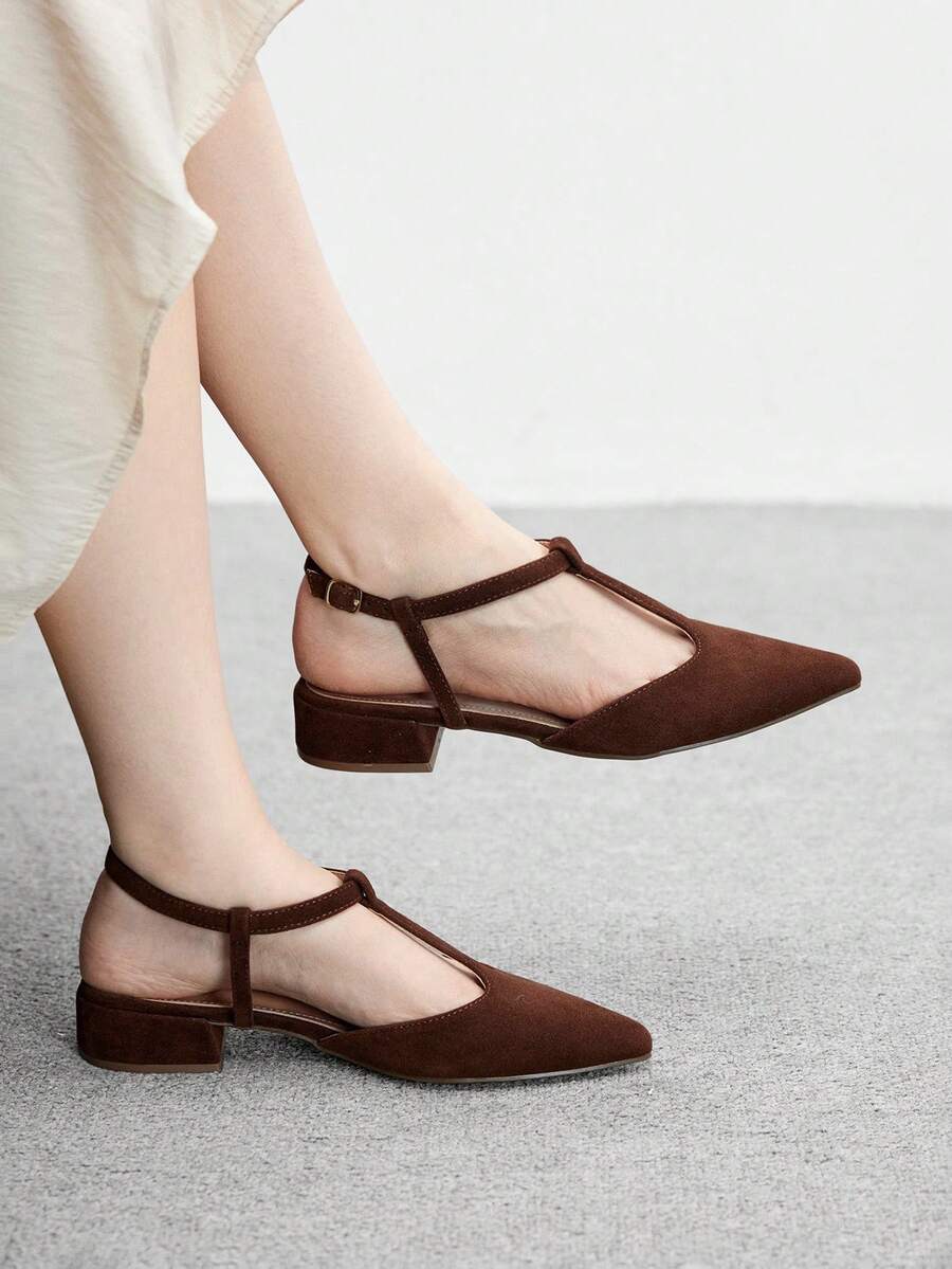 CUCCOO BIZCHIC Women's Pointed Toe Buckle Design Fashion Daily Wear Chunky Heel Pumps