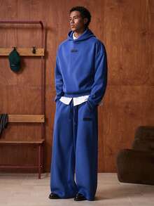 SWAVVY Men's Casual Fitted Hoodie And Drawstring Sweatpants Set - Blue - View 5