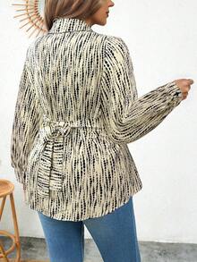 Calvaya 大码女式撞色长袖前扣腰休闲衬衫 - 彩色 - 查看 2