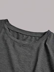 EMERY ROSE Christmas Coffee Gingerbread Printed Casual Plus Size T-Shirt - Dark Grey - View 4