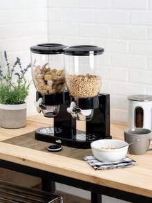 [Giải pháp lưu trữ nhà bếp] Hộp đựng ngũ cốc ăn sáng hai ngăn sáng tạo, hộp đựng yến mạch chống ẩm màu đen - màu đen - Xem 10