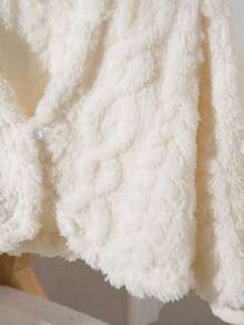 女婴休闲百搭家居服和外套，小麦色条纹羊毛开衫夹克，秋冬 - 米色 - 查看 6