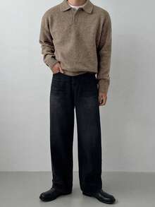 DAZY Men's Casual Solid Color Knit Sweater, Versatile For Autumn