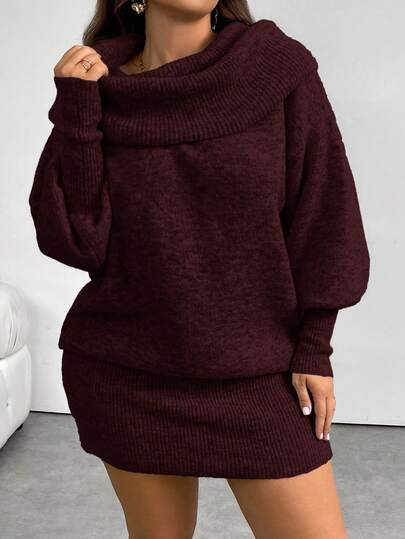 Firerie Plus Size Y2K Style Casual Comfortable Long Sleeve Sweater Dress, Versatile Wear For Commuting & Daily, Retro Gray, Autumn/Winter