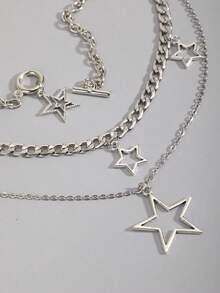 ROMWE Goth 2 chiếc vòng cổ mặt dây chuyền hình ngôi sao đính đá phong cách Punk cổ điển, vòng cổ chuỗi ngôi sao hai lớp đính đá sang trọng, vòng cổ choker phong cách đường phố - Bạc-F - Xem 5