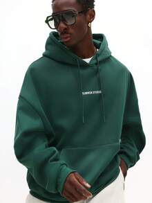 SUMWON Essential Boxy Fit Pullover Hoodie With Centre Pocket And Drawstring Hoodie Logo Design Casual - 綠色 - 查看 5