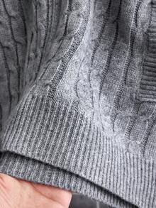 Manfinity Homme Plus Size Men's Casual Solid Color Stand Collar Cardigan, Autumn/Winter Knitted Cardigans Cable Knit Men Sweater Cardigan, Long Sleeve Top