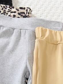4pcs Girls Leopard Print Knit Leggings, Comfortable & Warm - Multicolor - View 4