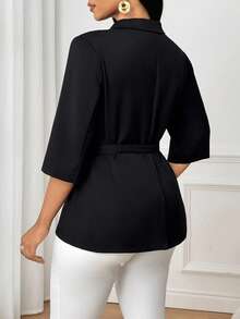 SHEIN Lady Women's Fashionable Elegant Single-Breasted Thin Blazer - Black - View 2