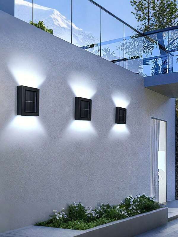 1-6pcs Solar Wall Lights, Outdoor Garden Solar LED Lights, Yard Garden Wall Decorative Sconce Lights, 2-Head Waterproof Plastic Wall Lamps For Outdoor Lighting, Street Lighting, Home Balcony Porch Lawn Decoration