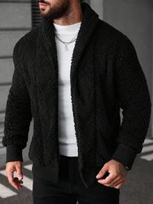 Manfinity Homme 男士加大码成熟休闲INS风黑色抓绒外套。适合日常穿着，也适合圣诞节、新年假期、派对、晚宴等场合，是秋冬季男士都市保暖外套的理想之选，也是送给朋友、丈夫、男友的礼物。 - 黑色 - 查看 5