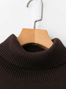 SHEIN LUNE 大码纯色简约高领长袖套头衫 - 咖啡棕 - 查看 3