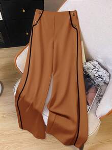GlowEve CURVE Plus Size Women Casual Contrast Trim Straight Leg Pants - Brown - View 1