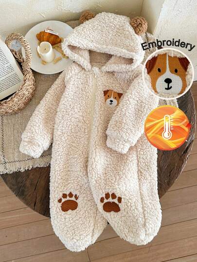 LMoss Kids 男婴针织刺绣毛绒连帽休闲连体睡衣