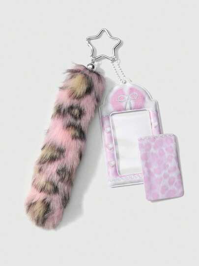 Anime 1pc Y2K Style Retro Minimalist High-Quality Black & White Faux Fur Ombre Tail, PVC Glossy Card Holder With Music Elements, Polka Dot Wings, Piano Keys, Stars Keychain Pendant For Women, Suitable For Daily Wear And Holiday Gifts