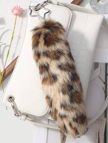 ROMWE Grunge Punk 1 件 Y2K 复古别致可爱高品质棕色仿皮草豹尾设计钥匙扣和包包挂件，适合女性，是日常使用和节日的绝佳礼物