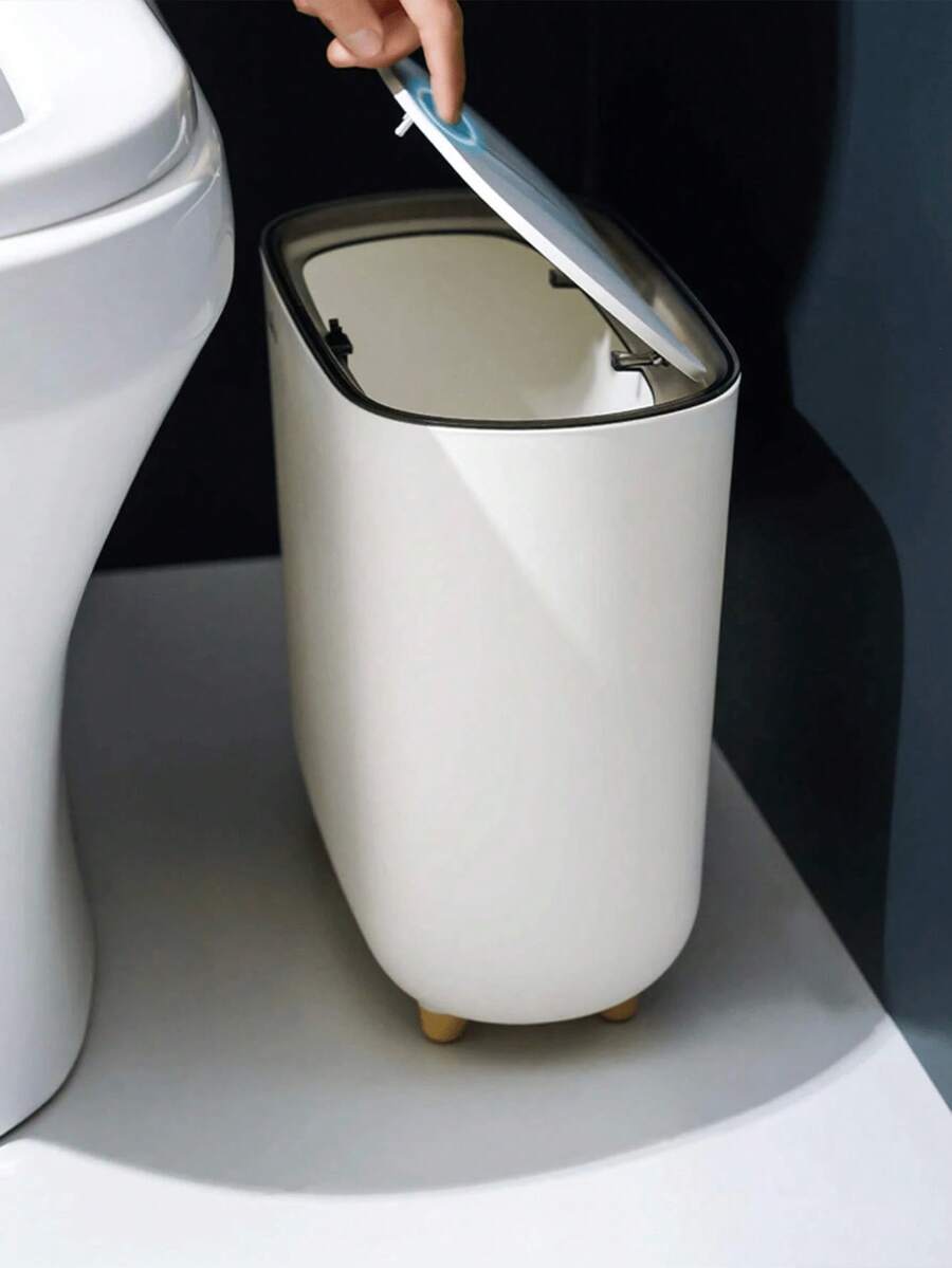 1pc Slim Garbage Can With Lid, Ideal For Bathroom & Narrow Spaces,Light Luxury Slit Trash Can,Kitchen,Bathroom,Home,Household Supplies